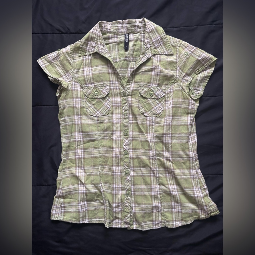 y2k style cinched button up blouse with tinsel